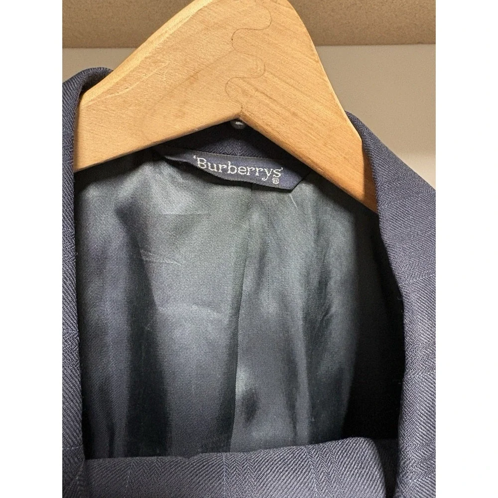Vintage Burberrys Mens Dark Blue Striped Wool Suit Blazer 36x28 Pants